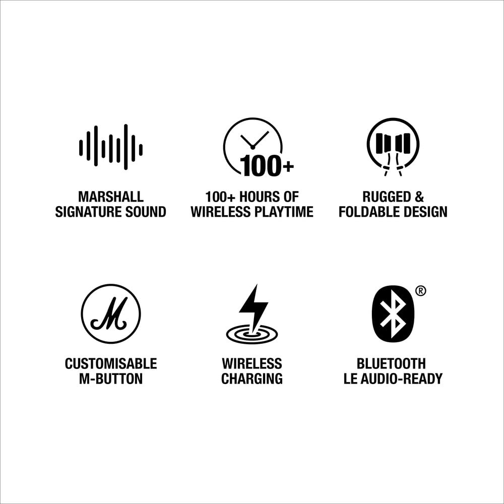 Marshall Major V – Wireless Bluetooth Headphones with Iconic Marshall Design, Custom-Tuned 40mm Drivers, 100+ Hour Battery Life, Fast Charging, Dual Mic for Calls, Foldable Travel-Friendly Build | Premium Sound | 1-Year Warranty | 14-Day Easy Returns