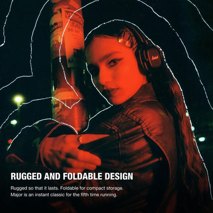 Marshall Major V – Wireless Bluetooth Headphones with Iconic Marshall Design, Custom-Tuned 40mm Drivers, 100+ Hour Battery Life, Fast Charging, Dual Mic for Calls, Foldable Travel-Friendly Build | Premium Sound | 1-Year Warranty | 14-Day Easy Returns