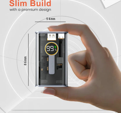 Element: 10,000mAh Compact Edition See-Thru Power Bank with PD 22.5W Fast Charging, Multiport Input/Output & LED Display